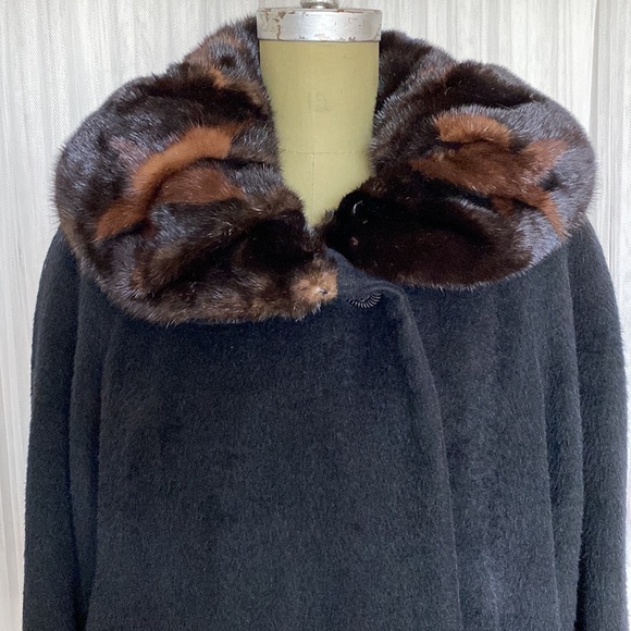 Vintage 90’s Irving Samuel Alpaca/Wool/brown Mink, A-line black coat! Size 8 - Picture 3 of 15